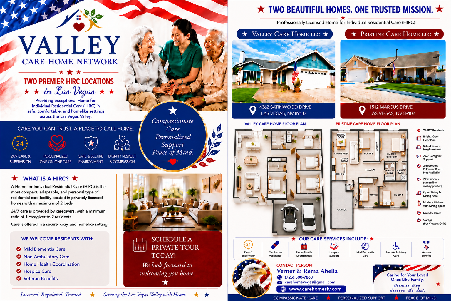 Valley Care Home Network combined brochure — Valley Care Home LLC and Pristine Care Home LLC, two HIRC locations in Las Vegas with available rooms